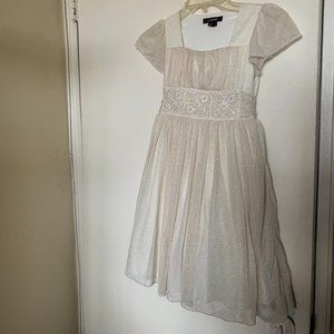 MY MICHELLE GIRLS BEADED IVORY Gold Sparkles DRESS WITH UNDERSKIRT SIZE 8